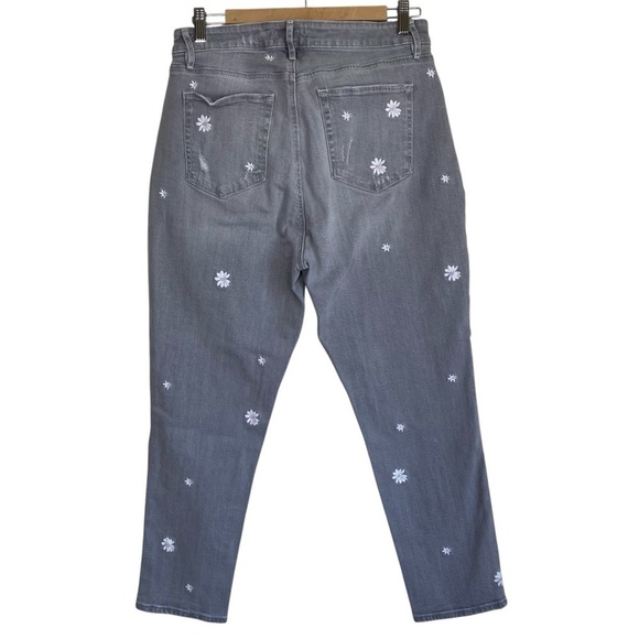 LOFT Flower Daisy Embroidered Jeans Grey White Curvy Skinny Ankle Spring 10/30 - Picture 4 of 16